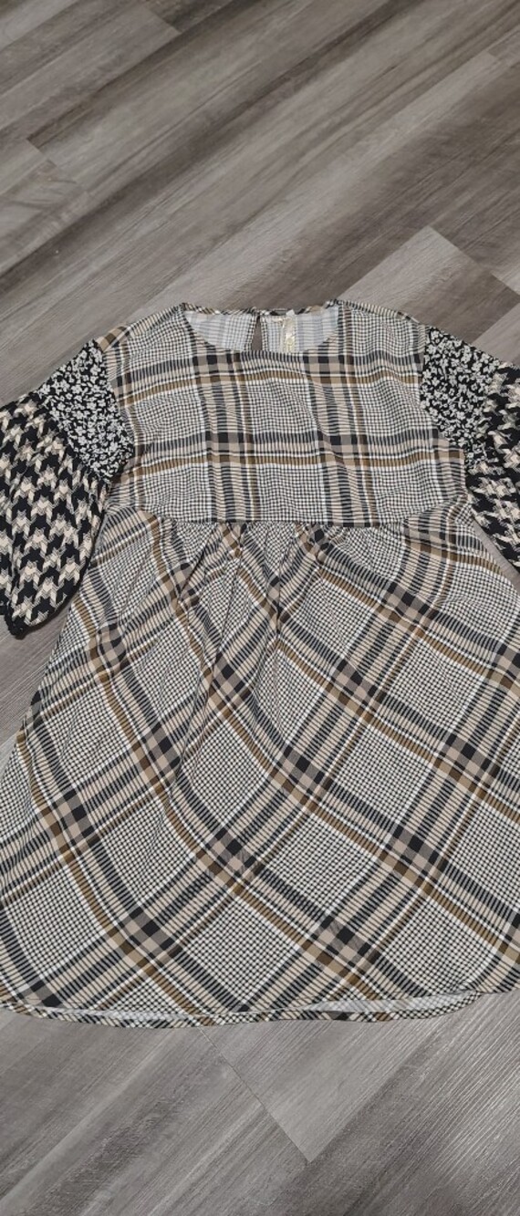 Uncle Frank Size Med Nwts Plaid Mixed-Print Dress With Pockets Black,Cream & Tan